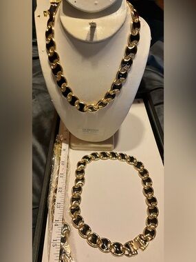 New geometric Gold & Black Link Chain Necklace Beau Defi Vintage 1980/90s NOS